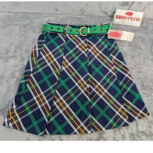 Vintage NWT skirt by Russ no iron needed size youth 7 plaid pleats belt